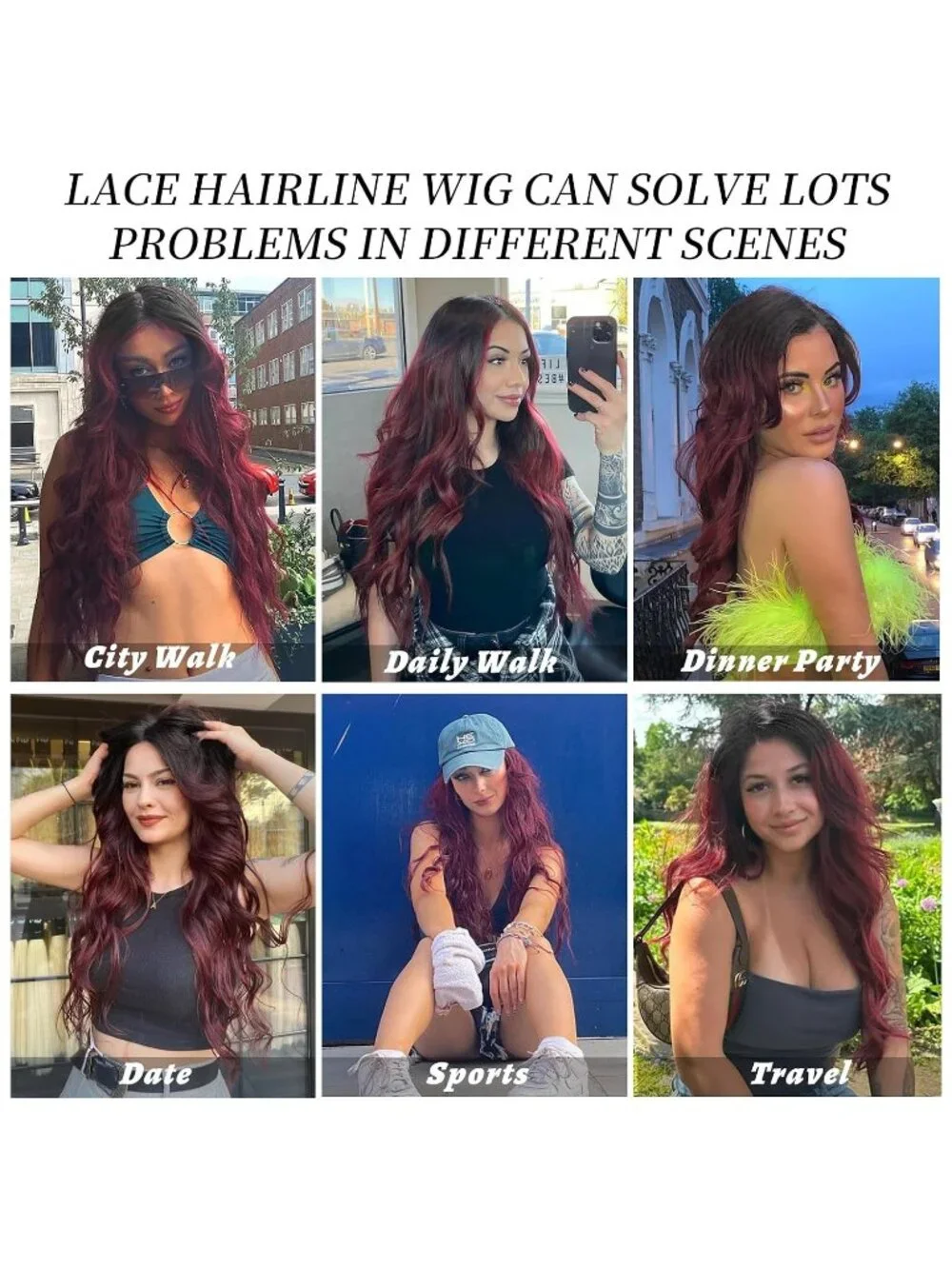 Women's Red Lace Hairline 26 Inch Synthetic Heat Resistant Wavy Wigs